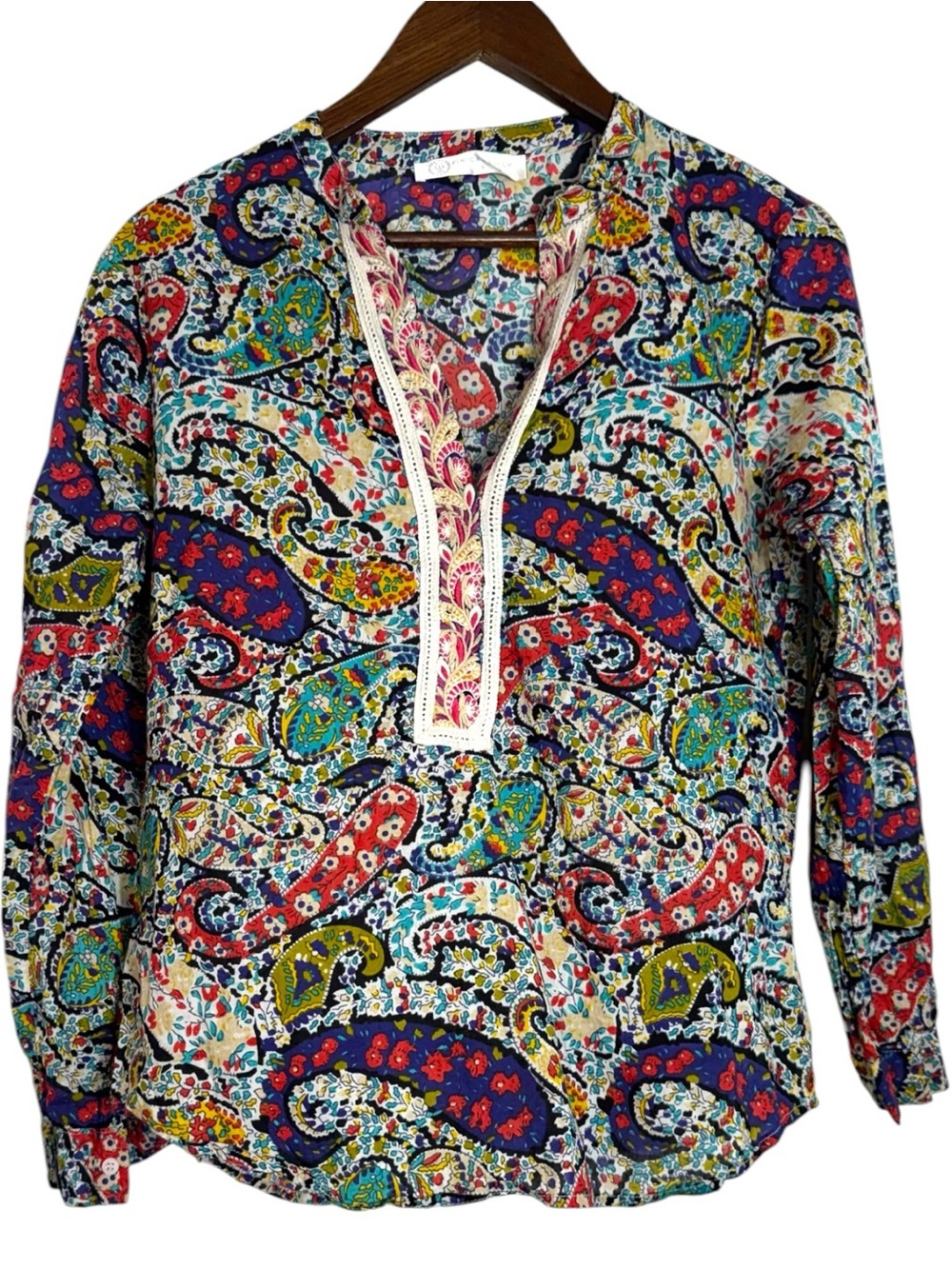 Paisley Print V-Neck Long Sleeve Top - Multicolor